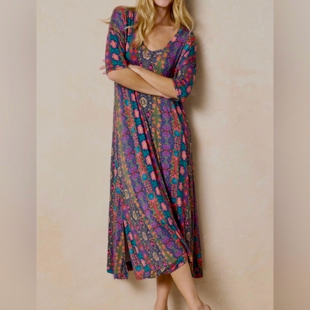 NATURAL LIFE Floral Midi Dress in Purple and Teal